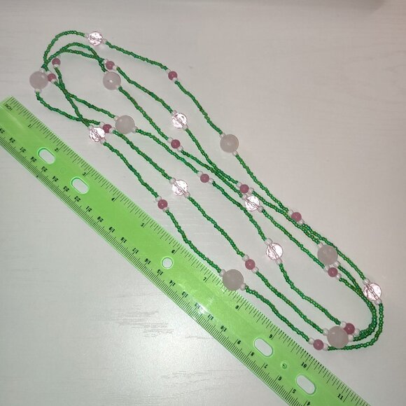 Pink Quartz Beads Green and Pink Necklace Beaded Long wrap 1, 2, 3, 4 layers - Picture 4 of 8